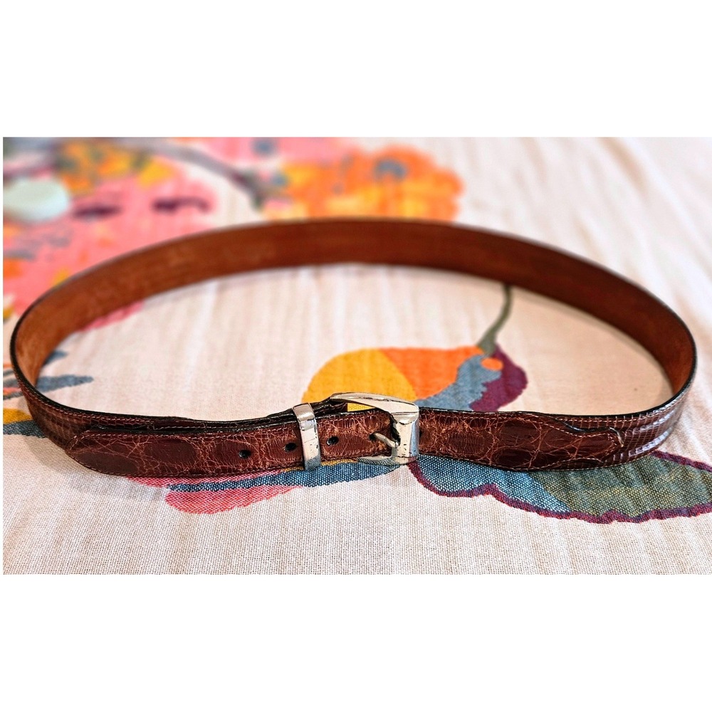 Vintage Neiman Marcus Genuine Crocodile Belt Brown Made in Spain Men's 36 Exotic